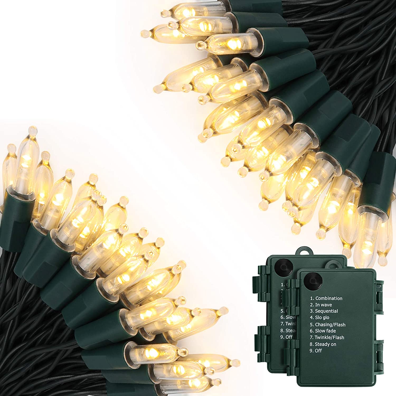 KOUQIYA 2 Pack 50 LED Battery Operated String Lights Solar String Lights, 21.33ft, 30LED, 6.5m (Warm White)